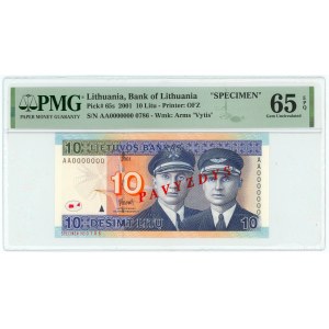 Lithuania 10 Litu 2001 Specimen PMG 65 EPQ Gem UNC