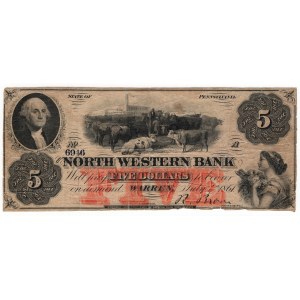 USA, 5 Dollars - North Western Bank, Warren, Pennsylvania, 1861