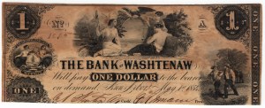 Spojené štáty americké, 1 dolár, The Bank of Washtenaw, Ann Arbor Michigan, 1854
