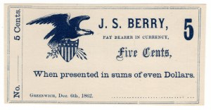 USA, 5 Cents 1862, Greenwich (Ohio), J.S. BERRY