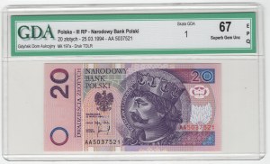 Poland, Third Republic, 20 zloty 1994, AA series