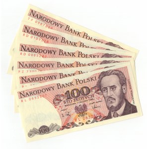 Polska, PRL, 100 złotych 1988, seria (RL,PZ,RD,TF) zestaw 6 sztuk