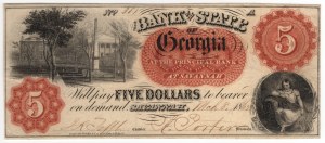 USA, 5 dollars, The Bank of the State of Georgia - Savannah, Georgia