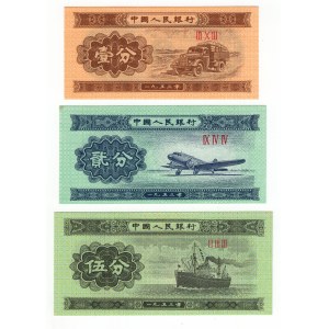 Chiny, (5 fen, 2 fen, 1 fen) 1953 - zestaw 3 sztuk