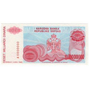 Bosna a Hercegovina, 10 miliard dinárů 1993, série A 0000000