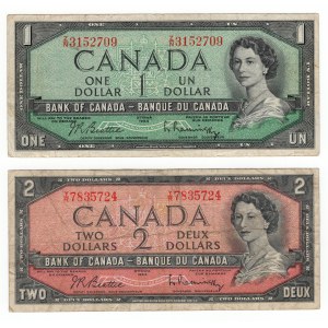 Kanada, 1 i 2 dolary 1954 - zestaw 2 sztuk