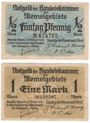 Litwa, Memel (Kłajpeda), (1 marka, 1/2 marki) 1922 - zestaw 2 sztuk