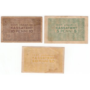 Estonia, 20 penni, 10 penni, 5 penni - set of 3 pieces