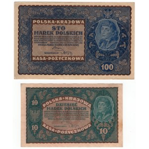 Poland, (100, 10 Polish marks 1919), IJ series L, II series DK -set of 2 pieces