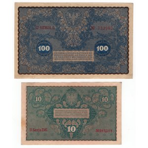 Poland, (100, 10 Polish marks 1919), IJ series L, II series DK -set of 2 pieces