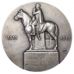 Medal srebrny odlewany 1913 Wybity dla upamiętnienia obchodów stulecia Freikorps von Lützow i inauguracji pomnika Ludwiga Adolfa Wilhelma Freiherra von Lützow