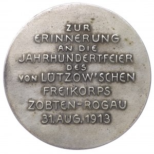 Medal srebrny odlewany 1913 Wybity dla upamiętnienia obchodów stulecia Freikorps von Lützow i inauguracji pomnika Ludwiga Adolfa Wilhelma Freiherra von Lützow