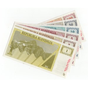 Słowenia, (100, 50, 10, 5, 2, 1) tolarjev 1990 - zestaw 6 sztuk