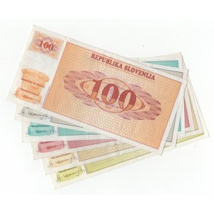 Słowenia, (100, 50, 10, 5, 2, 1) tolarjev 1990 - zestaw 6 sztuk