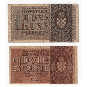 Chorwacja, (1 kuna, 2 kune) 1942 - zestaw 2 sztuk
