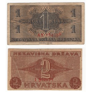Chorwacja, (1 kuna, 2 kune) 1942 - zestaw 2 sztuk