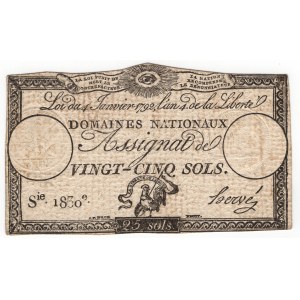 Francja, asygnata 25 sols 1792