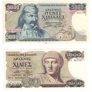 Grecja, 5 000 drachmes 1984, 1 000 drachmes 1987 - zestaw 2 sztuk
