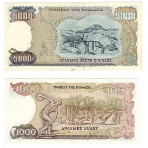 Grecja, 5 000 drachmes 1984, 1 000 drachmes 1987 - zestaw 2 sztuk
