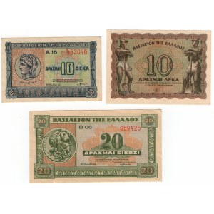 Greece, (20, 10, 10) drachmai 1940,1944 - set of 3 pieces