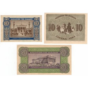 Greece, (20, 10, 10) drachmai 1940,1944 - set of 3 pieces