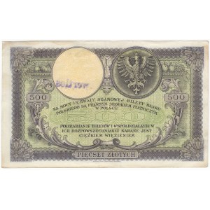 Pologne, 500 zloty 1919, série SA - avec un cachet d'oblitération - WERTLOS