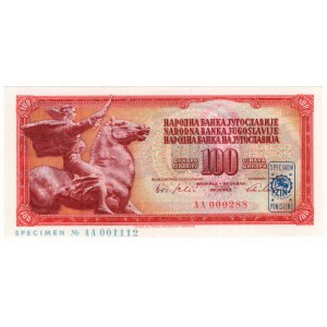 Yugoslavia, 100 dinar 1965 SPECIMEN (with stamp) - rarer
