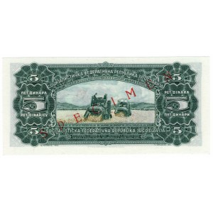 Yugoslavia, 5 dinar 1965 SPECIMEN