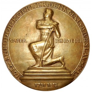 Silesia, Wrocław, Monument to Theodor Körner - one-sided medallion cast in bronze, 1913 - rare