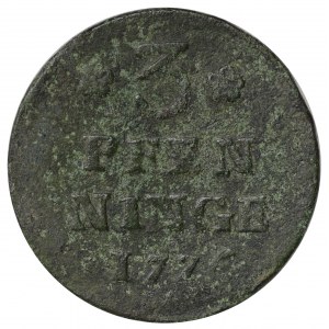 Pomorze, Gustaw III Adolf, 3 fenigi 1776, Strzałów - bardzo rzadki rocznik