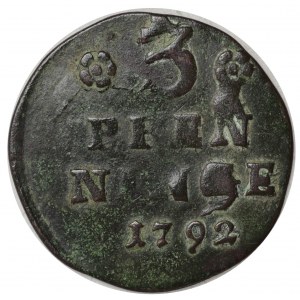 Pommern, Gustav IV Adolf, 3 feniges 1792, Pfeile