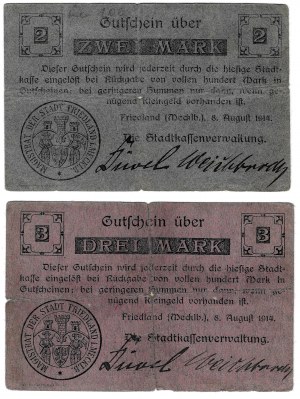 Nemecko, Friedland, 2 marky a 3 marky 1914 - sada 2 kusov