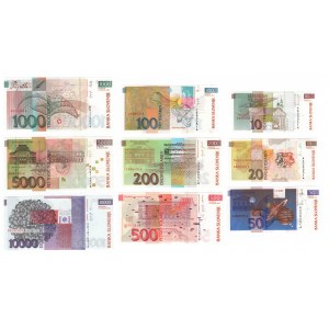 Słowenia, (10.000, 5.000, 1.000, 500, 200, 100 tolarjev 2003-2005), (50, 20, 10 tolarjev 1992) - zestaw 9 sztuk w pamiątkowym folderze
