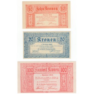 Austria(Karyntia) 1918, zestaw 3 sztuk(10 kronen, 20 kronen, 100 kronen)
