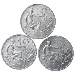 Czechoslovakia, 10 crowns 1930, 1931, 1932 - set of 3 pieces