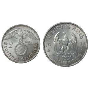 Niemcy, III Rzesza, 2 marki 1938 i 5 marek 1935 - zestaw 2 sztuk