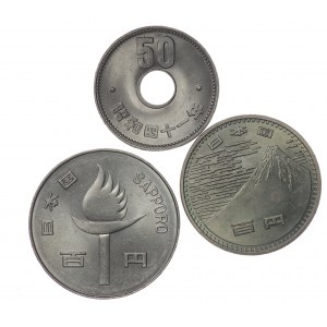 Japon, 100 yens 1970, 100 yens 1972, 50 yens 1966, ensemble de 3 pièces