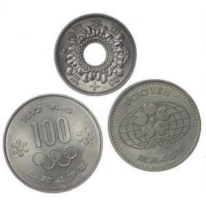 Japon, 100 yens 1970, 100 yens 1972, 50 yens 1966, ensemble de 3 pièces
