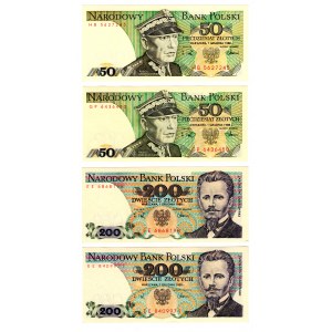 Poland, People's Republic of Poland, (2x 200, 2x 50) gold 1988, series EE, HB, GP - set of 4 pieces