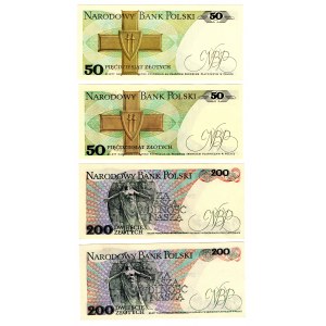 Poland, People's Republic of Poland, (2x 200, 2x 50) gold 1988, series EE, HB, GP - set of 4 pieces