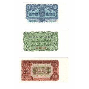 Czechosłowacja, (3 koruny, 5 korun, 10 korun) 1953 - zestaw 3 sztuk