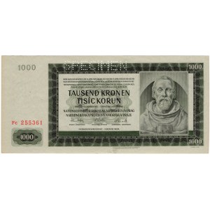 Protektorát Čechy a Morava, 1000 korún 1942 SPECIMEN