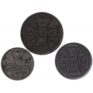 Ober-Ost. 1,2,3 kopiejki 1916 A - zestaw 3 sztuki
