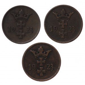 Gdańsk, 2 fenigi 1923 - zestaw 3 sztuk