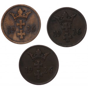 Gdansk, 2 fenigs 1926 - set of 3 pieces