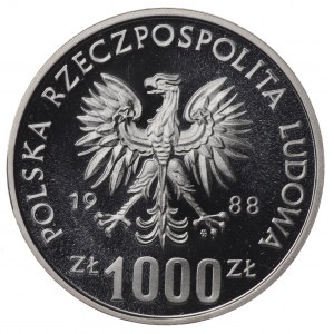 Polska, PRL, 1 000 złotych 1988, MŚ Włochy 1990, próba