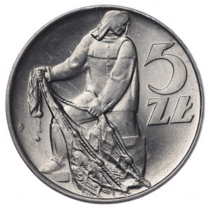 Poland, People's Republic of Poland, 5 gold 1974, Fisherman - flat date and face