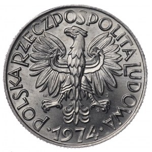 Poland, People's Republic of Poland, 5 gold 1974, Fisherman - flat date and face
