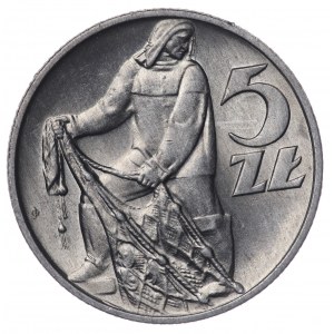 Poland, People's Republic of Poland, 5 gold 1959, Fisherman - delicate twist
