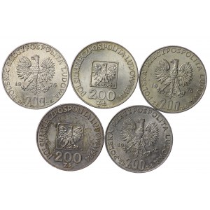 Polska, PRL, 200 złotych - zestaw 5 sztuk